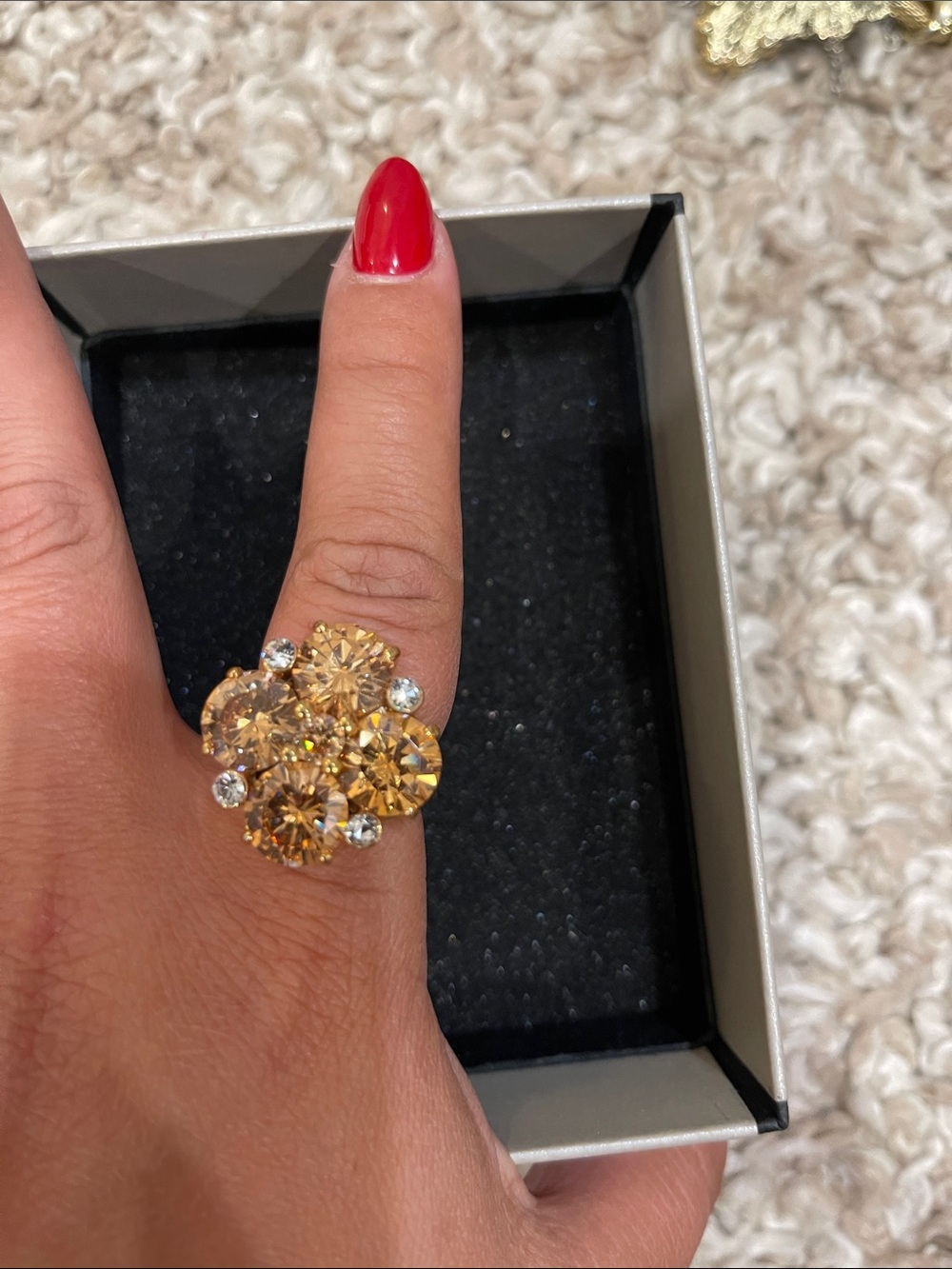 Gold-Tone Amber Crystal Cluster Ring for Women